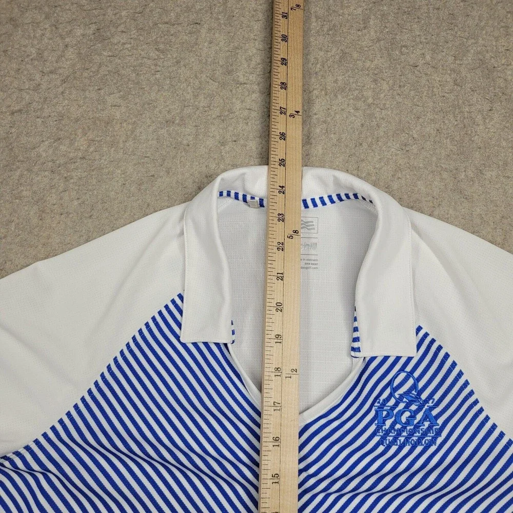 Quail Hollow Adidas Climalite Golf Polo Shirt Womens Medium Blue‎ White Striped